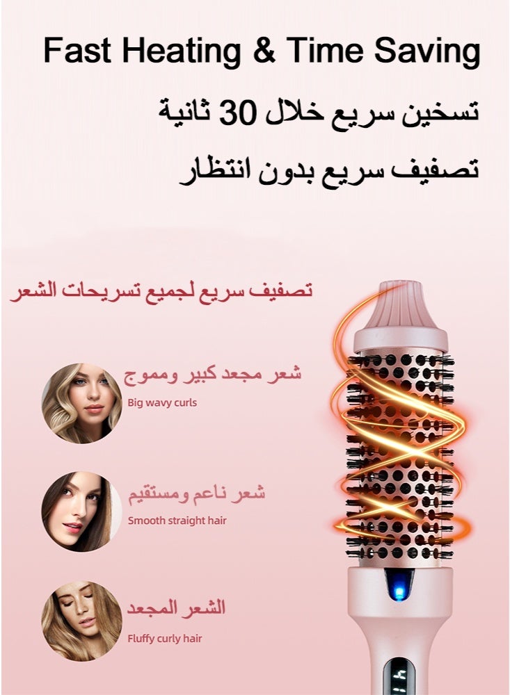 GREBON Hot Hair Straightening Brush, Thermal Brush Ionic Hair Styler Brush, 38mm Barrel for Straightening & Curling, Smooth & Shiny Hair, Light Quiet Ionic Anti-Frizz Styling Brush, Adjustable 160-210°C, Fast Heat, Global Voltage, Pink - Image 4