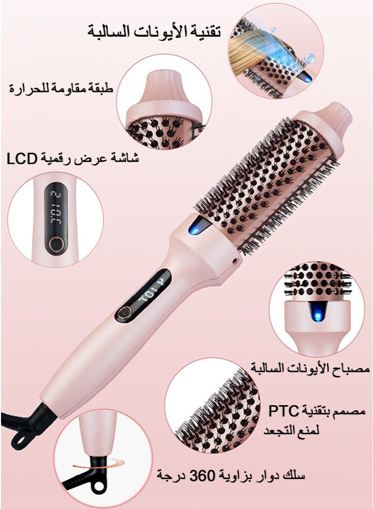 GREBON Hot Hair Straightening Brush, Thermal Brush Ionic Hair Styler Brush, 38mm Barrel for Straightening & Curling, Smooth & Shiny Hair, Light Quiet Ionic Anti-Frizz Styling Brush, Adjustable 160-210°C, Fast Heat, Global Voltage, Pink - Image 2