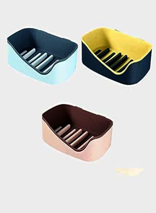 SILENCIO Wall Mounted Double Layer Soap Holder Soap Sponge Dish, Tray, Box for Bathroom Accessories ABS Plastic Adhesive Waterproof Kitchen Bathroom Soap Dish Holder (3) - Image 1