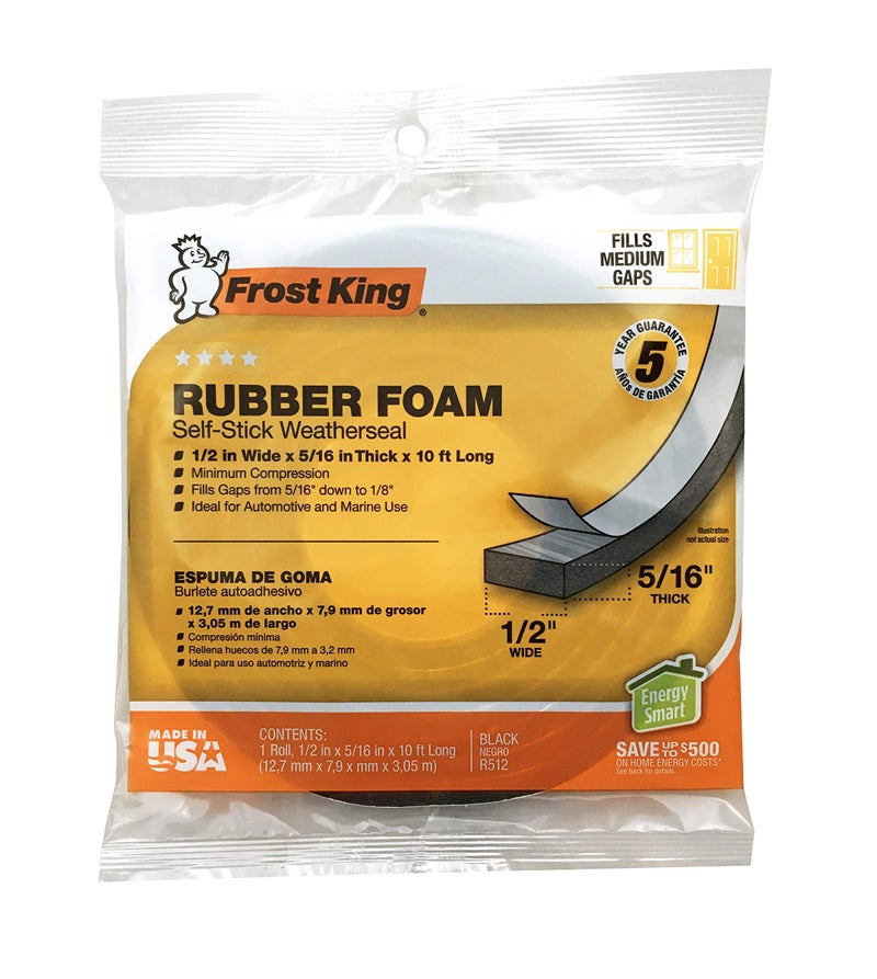 Frost King P Self-Stick Rubber Foam Weatherseal, 1/2" W, 5/16" T, 10 ft L, Black - Image 2
