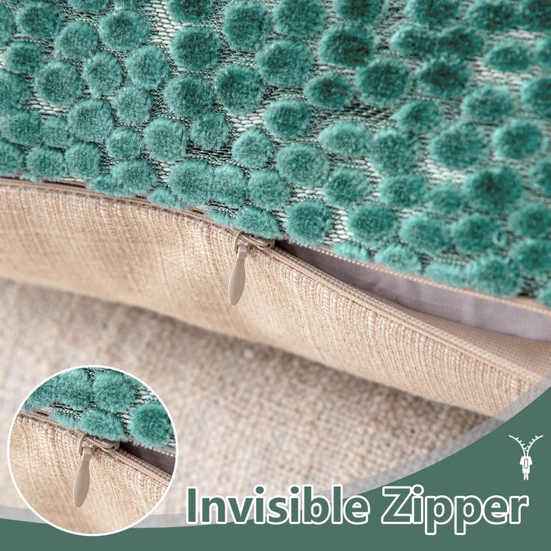 FIFU أغطية وسائد زخرفية 2-pack بحجم 18x18 بوصة - أمامية من المخمل جاكار مع ظهر يشبه الكتان، سحاب غير مرئي، قشور وسائد قابلة للغسل في الغسالة لغرفة المعيشة، غرفة النوم والأريكة المنزلية، أخضر مزرق - Image 4