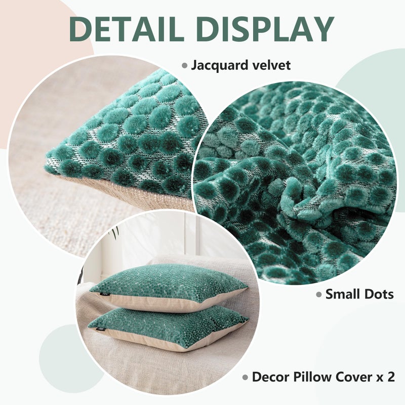 FIFU أغطية وسائد زخرفية 2-pack بحجم 18x18 بوصة - أمامية من المخمل جاكار مع ظهر يشبه الكتان، سحاب غير مرئي، قشور وسائد قابلة للغسل في الغسالة لغرفة المعيشة، غرفة النوم والأريكة المنزلية، أخضر مزرق - Image 5