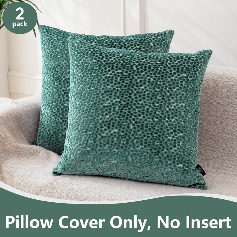 FIFU أغطية وسائد زخرفية 2-pack بحجم 18x18 بوصة - أمامية من المخمل جاكار مع ظهر يشبه الكتان، سحاب غير مرئي، قشور وسائد قابلة للغسل في الغسالة لغرفة المعيشة، غرفة النوم والأريكة المنزلية، أخضر مزرق - Image 2