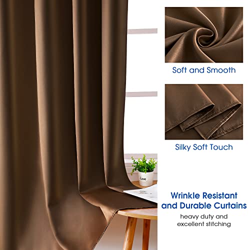 HOMEIDEAS 2 Panels Chocolate Faux Silk Blackout Curtains, 52 X 96 Inch Room Darkening Satin Thermal Insulated Window Drapes for Bedroom, Indoor, Nursery - Image 2