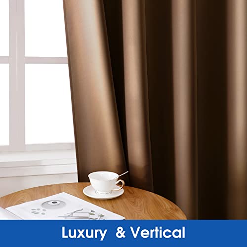 HOMEIDEAS 2 Panels Chocolate Faux Silk Blackout Curtains, 52 X 96 Inch Room Darkening Satin Thermal Insulated Window Drapes for Bedroom, Indoor, Nursery - Image 3