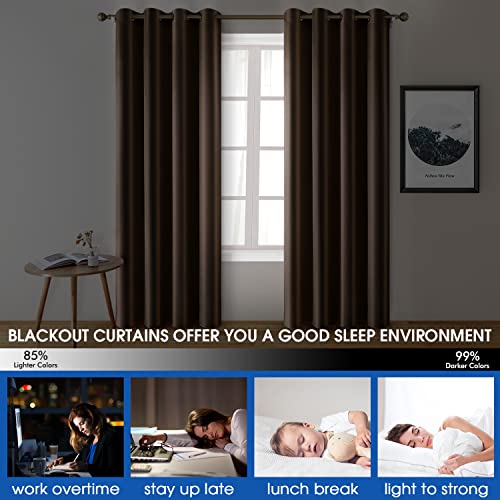 HOMEIDEAS 2 Panels Chocolate Faux Silk Blackout Curtains, 52 X 96 Inch Room Darkening Satin Thermal Insulated Window Drapes for Bedroom, Indoor, Nursery - Image 4