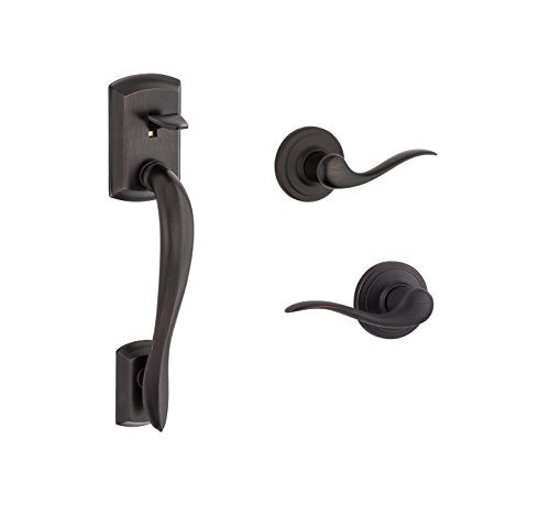 Kwikset Avalon Front Door Handle No Lock, Entry Handleset Exterior with Interior Reversible Handed Lever, Non-Locking, Venetian Bronze, Deadbolt Not Included, with Microban Protection - Image 1