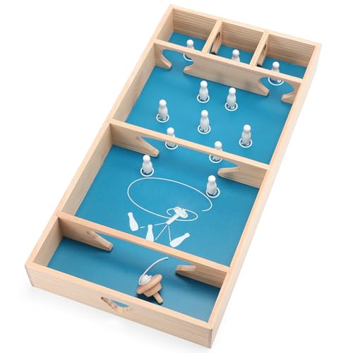 Motionchic 1 Sets 236 x 118 Inches Table Top Skittles Game Wooden Bowling Board Game Fun Board Games for Adults for Family Indoor and Outdoor Games - Image 1