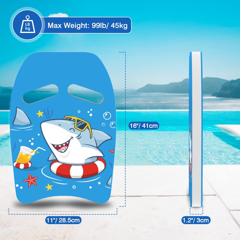 MoKo Swim Kickboard, Cartoon Mermaids Swimming Training Kick Board Pool Exercise Equipment Promote Natural Swimming Position Water Fun Tool for Kids, Shark Blue - Image 5