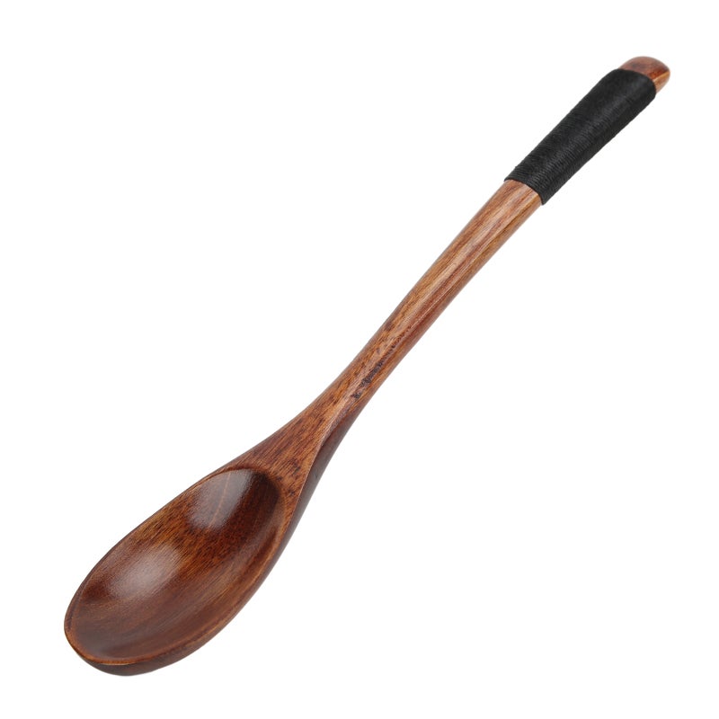 Beech Wood Spoons 6.7 Inch Long Handle Wooden Spoons with String Winding Grip - Eco Friendly Small Wooden Mixing Spoons for Soups Salads Yogurt - Image 3