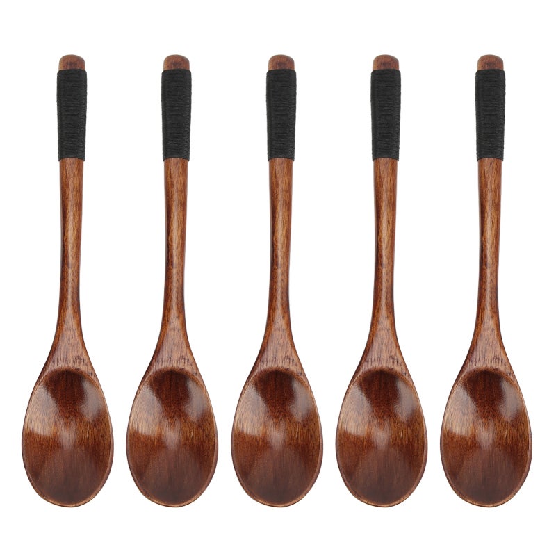 Beech Wood Spoons 6.7 Inch Long Handle Wooden Spoons with String Winding Grip - Eco Friendly Small Wooden Mixing Spoons for Soups Salads Yogurt - Image 1