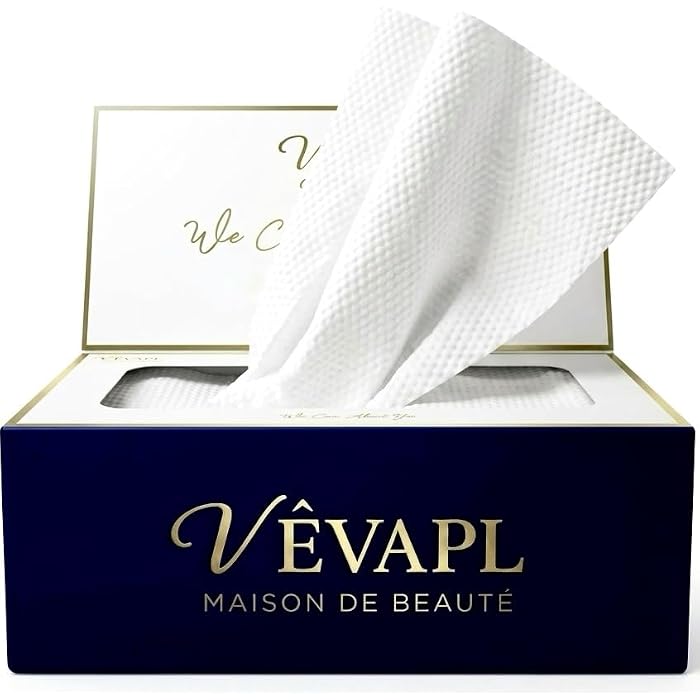 VÊVAPL® Disposable Face Towel XxL 60 Count | 100% USDA Biobased Clean Face Towel | Hypoallergenic | Biodegradable | Vegan | Ultra Soft & Ultra Thick | Makeup Remover Dry Wipes for Sensitive Skin