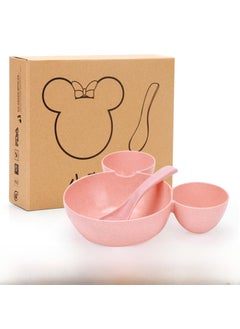 Childrens wheat straw tableware suit baby compartment food supplement plate cartoon bowl chopsticks children gift printed logoBig Ear two-piece set new/Nordic pink Big Ear two-piece set new/Nordic pink