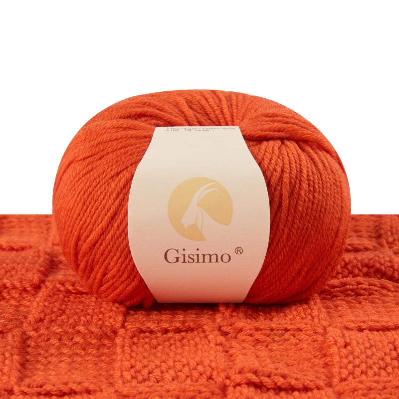 Gisimo 100% Merino Wool Yarn, 6-Ply Luxurious and Soft Yarn for Hand Knitting & Crocheting, 1.76 OZ/50g, 127 yds/116 Meters(Brick Orange, 1 Ball) - Image 1