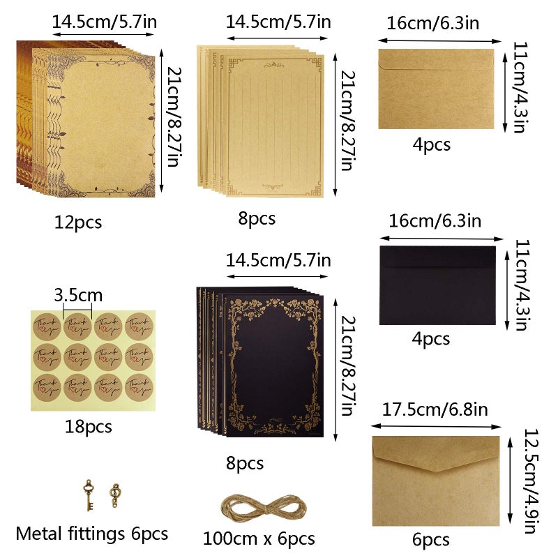 Dxhycc Vintage Stationary Paper and Envelopes Set, Aged Paper Writing Paper Stationery Set for Writing Printing - Image 2
