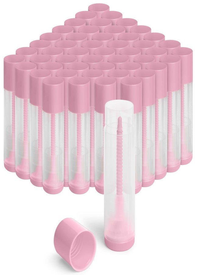 JuLand 50 Pack Empty Lip Balm Containers Bulk 5.5ml - Clear Twist-Up Tubes with Pink Caps, Refillable Chapstick Tube for DIY Lip Balm Making - Image 1