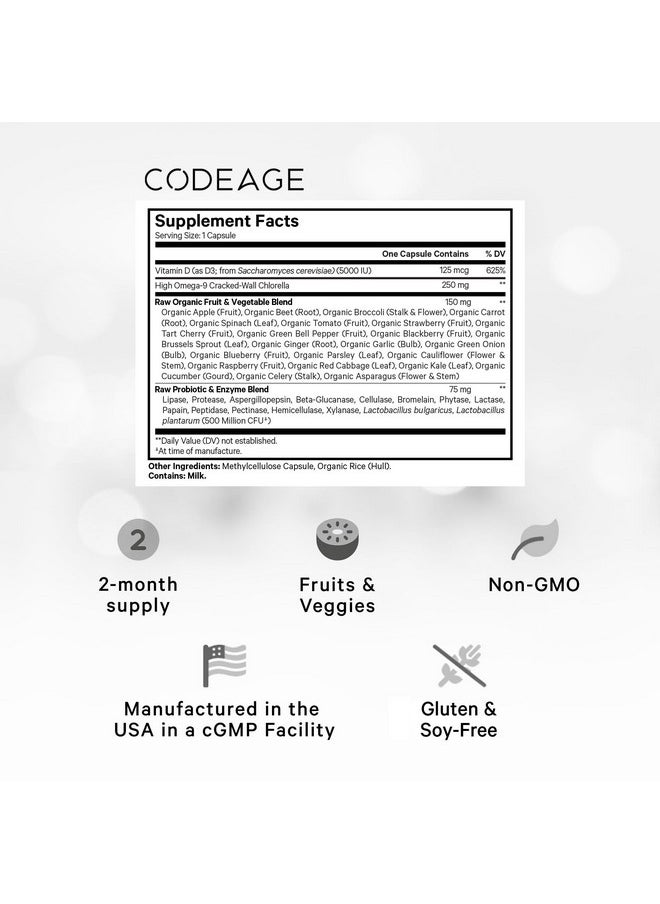 Codeage Codeage Raw Vitamin D3+ High Potency 5000 IU Supplement from Saccharomyces Cerevisiae - Raw Vitamin, Probiotics, Digestive Enzymes, Fruits & Greens - 2-Month Supply - 60 Capsules  - Image 2