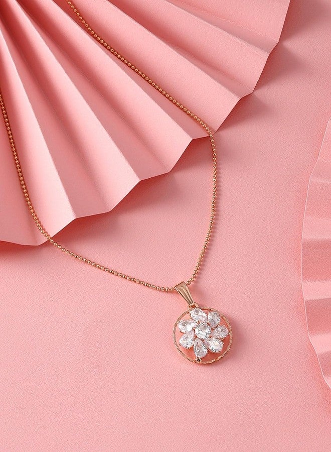 Ami Rose Gold Contemporary Cubic Zirconia Embellished Pendant and Chain For Women-ZPFK20448 - Image 2