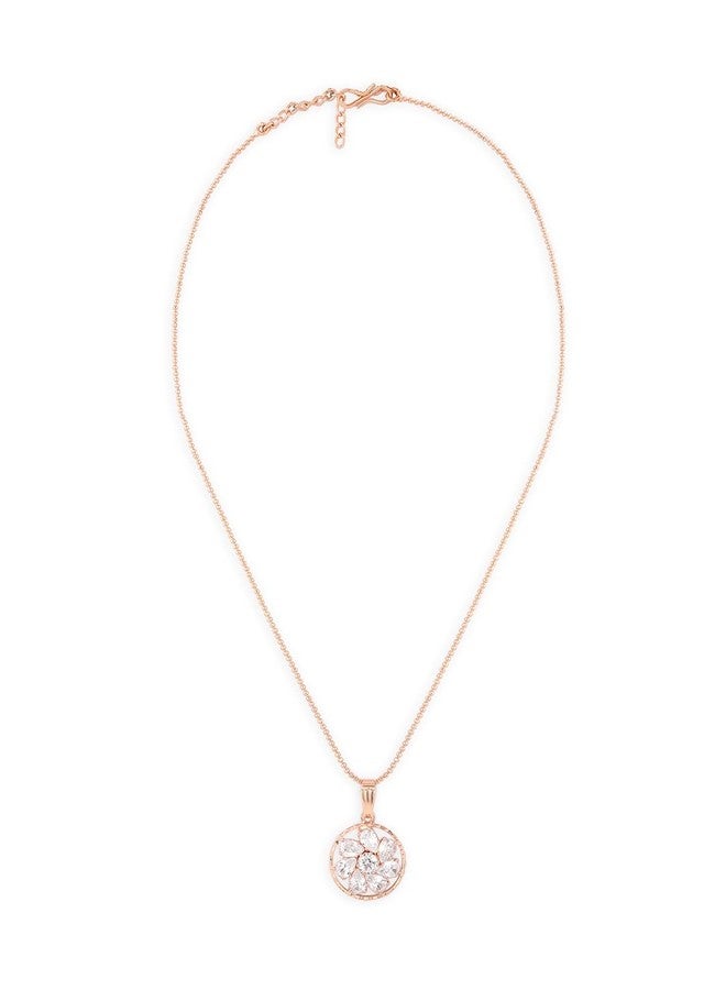 Ami Rose Gold Contemporary Cubic Zirconia Embellished Pendant and Chain For Women-ZPFK20448 - Image 1