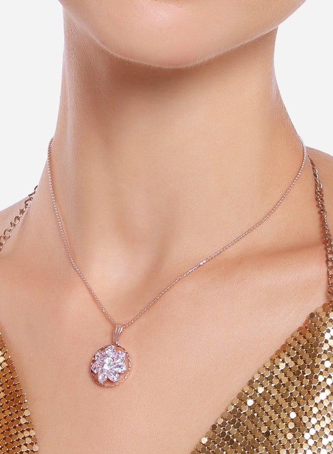 Ami Rose Gold Contemporary Cubic Zirconia Embellished Pendant and Chain For Women-ZPFK20448 - Image 3
