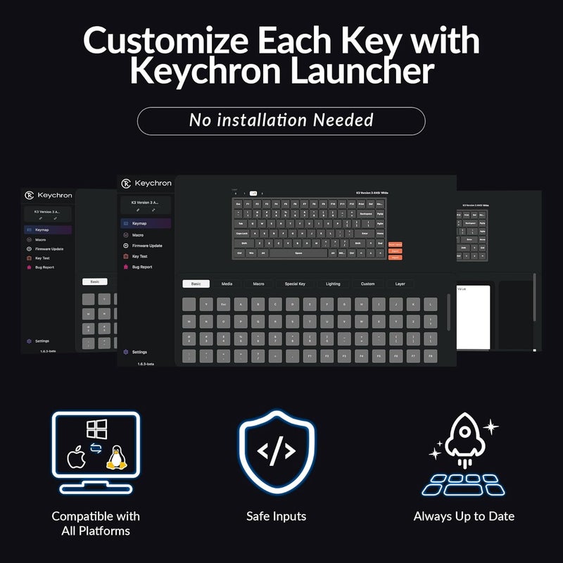 Keychron لوحة مفاتيح ميكانيكية لاسلكية منخفضة الارتفاع K3 الإصدار 3، تخطيط 75% قابلة للبرمجة QMK بلوتوث 5.2/سلكية، إضاءة خلفية بيضاء مع مفاتيح شفافة لمستخدمي ماك وويندوز ولينكس - Image 2