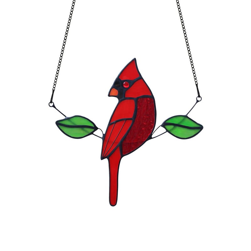 HAOSUM Stained Glass Northern Cardinal Suncatcher  Handmade Memorial Gifts for Grandma Sympathy  Housewarming Red Bird Window hangings Ornament Male Design