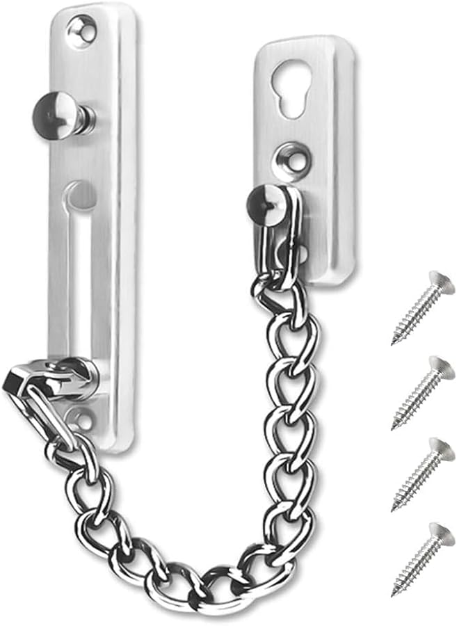 PROMASS Chain Door Guard Lock，Door Chain Locks with Safety Spring Anti-Theft Press Latch,Chain Locks for Inside Door and Extra Front Door Lock, Brushed Nickel - Image 1