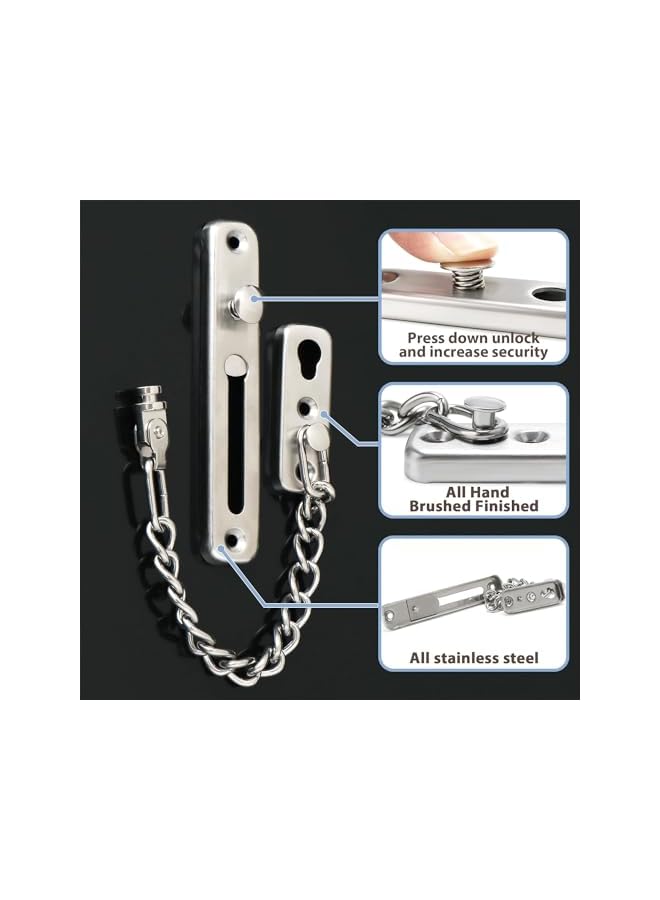 PROMASS Chain Door Guard Lock，Door Chain Locks with Safety Spring Anti-Theft Press Latch,Chain Locks for Inside Door and Extra Front Door Lock, Brushed Nickel - Image 3