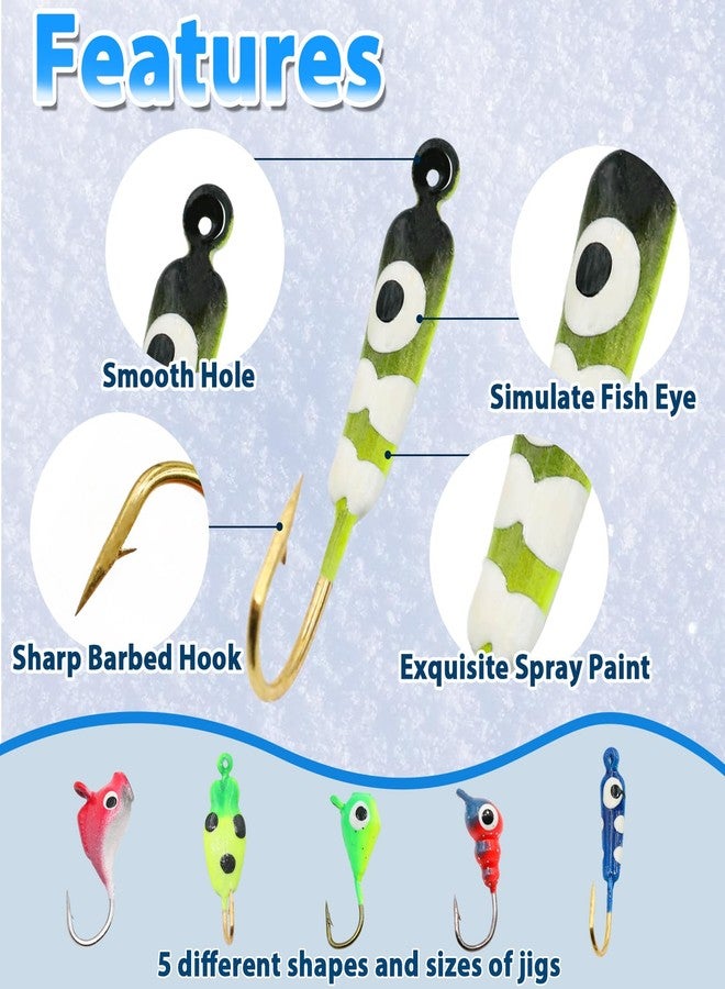 FishTrip Ice Fishing Jigs Kit, 30Pcs Glow Ice Fishing Lure Set for Winter Ice Jigging Crappie Sunfish Perch Panfish Walleye Pike Jigs, Ice Fishing Gear with Storage Box - Image 2