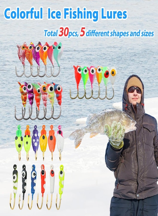 FishTrip Ice Fishing Jigs Kit, 30Pcs Glow Ice Fishing Lure Set for Winter Ice Jigging Crappie Sunfish Perch Panfish Walleye Pike Jigs, Ice Fishing Gear with Storage Box - Image 3