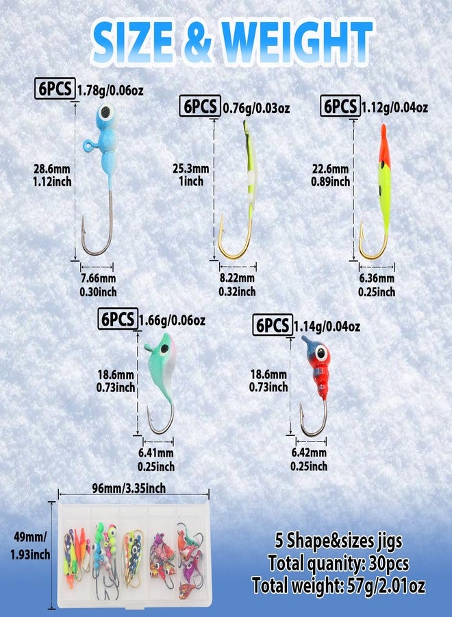 FishTrip Ice Fishing Jigs Kit, 30Pcs Glow Ice Fishing Lure Set for Winter Ice Jigging Crappie Sunfish Perch Panfish Walleye Pike Jigs, Ice Fishing Gear with Storage Box - Image 4