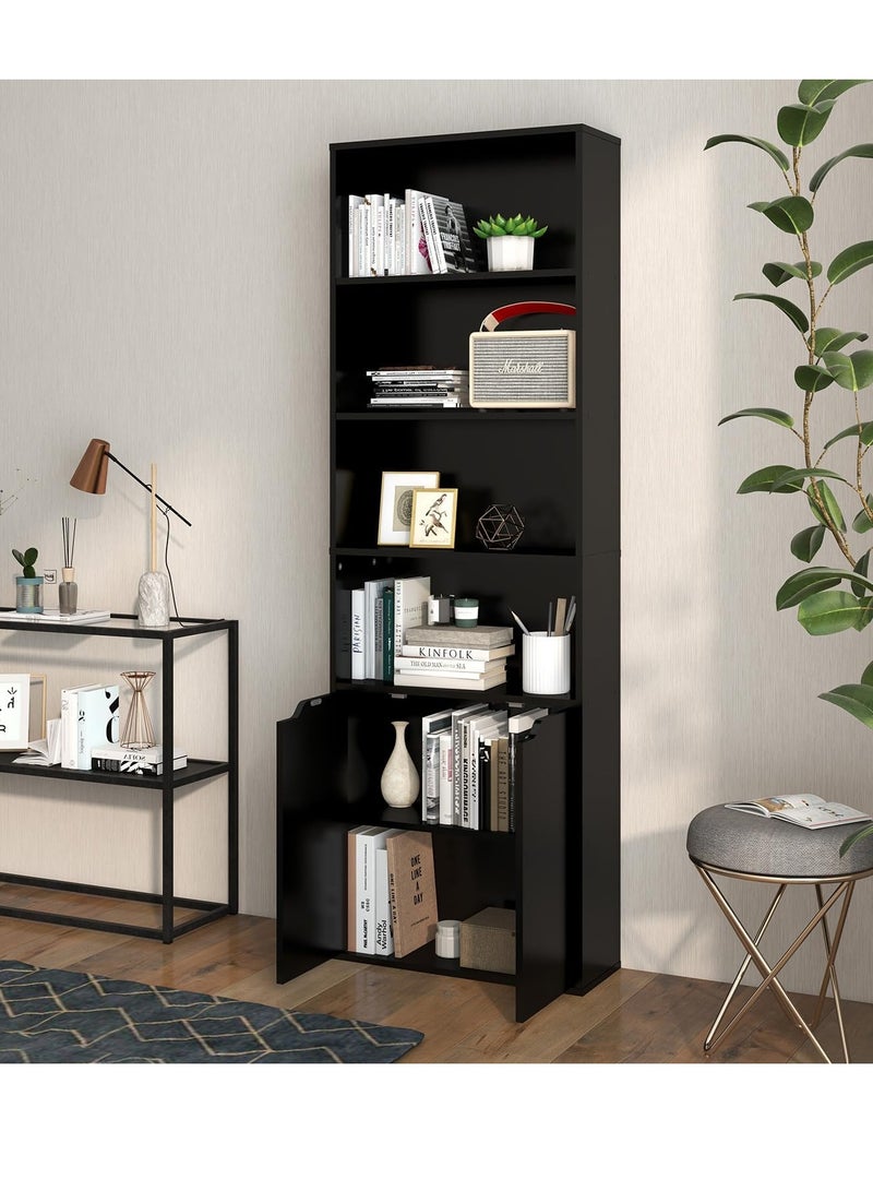 مودرن هوم مكتبة سوداء حديثة بستة رفوف – منظم للتخزين والعرض، مثالية للمكاتب والمنازل - Image 2