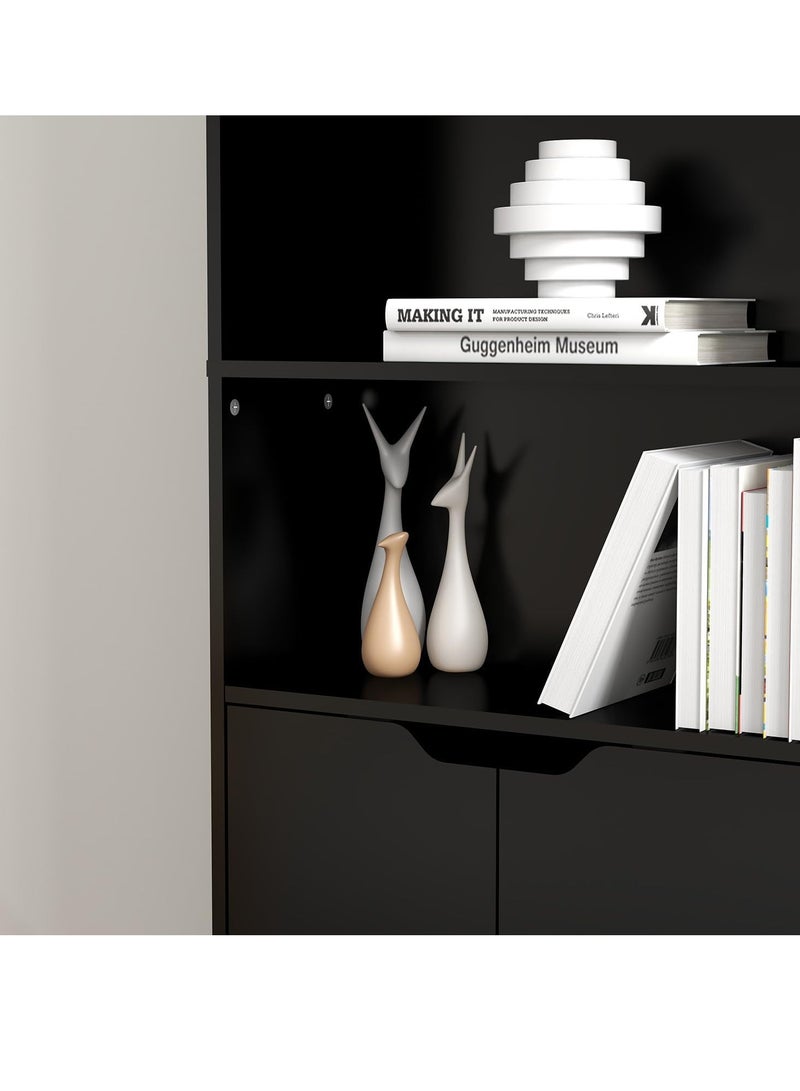 مودرن هوم مكتبة سوداء حديثة بستة رفوف – منظم للتخزين والعرض، مثالية للمكاتب والمنازل - Image 3