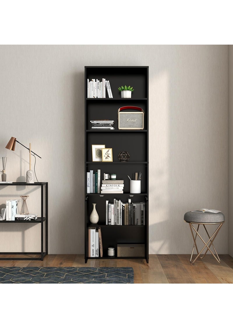 مودرن هوم مكتبة سوداء حديثة بستة رفوف – منظم للتخزين والعرض، مثالية للمكاتب والمنازل - Image 4
