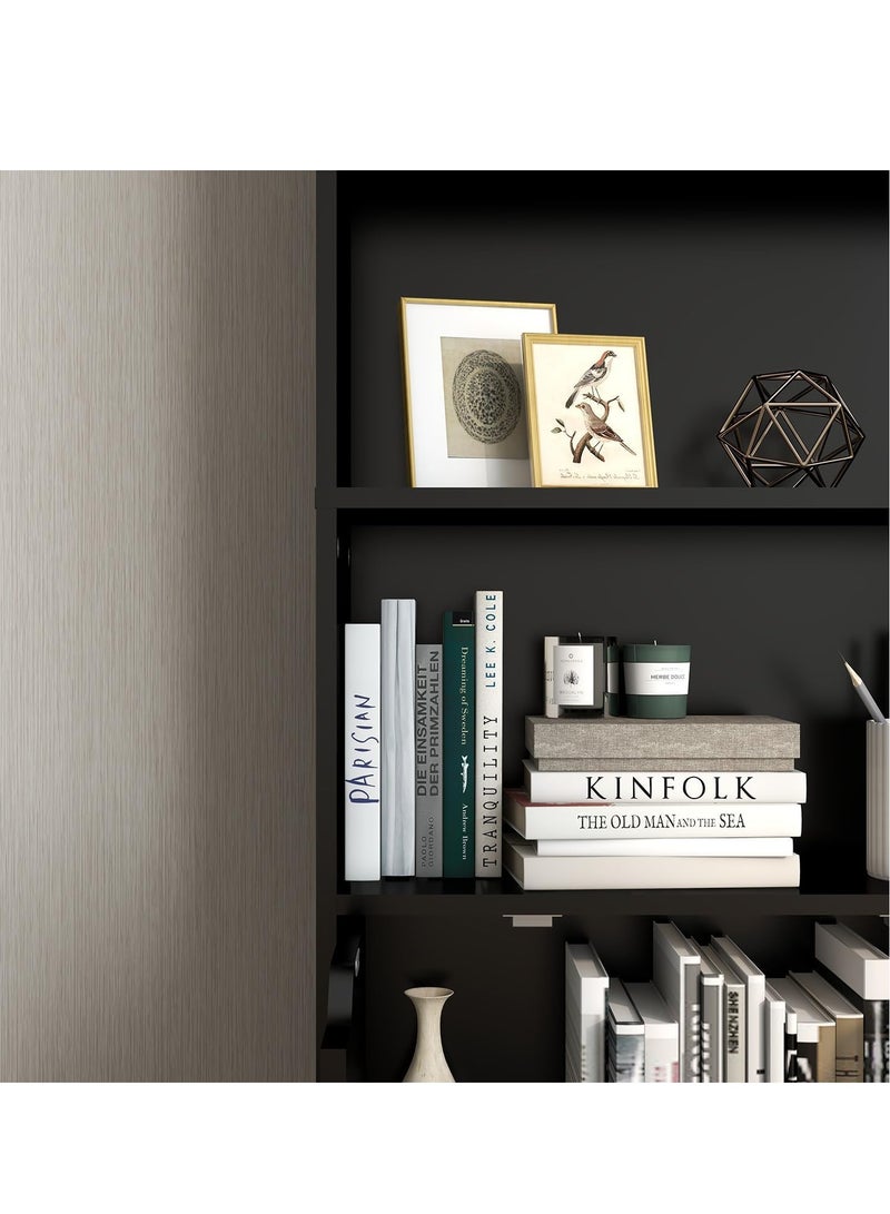 مودرن هوم مكتبة سوداء حديثة بستة رفوف – منظم للتخزين والعرض، مثالية للمكاتب والمنازل - Image 5