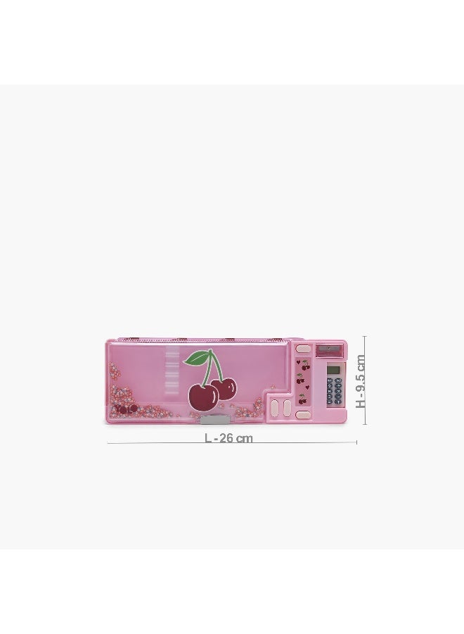 YOLO Pencil Case-Cherry-2 Cmprts- (Plastic) Pink \ 3.8X26X9.5 - Image 5