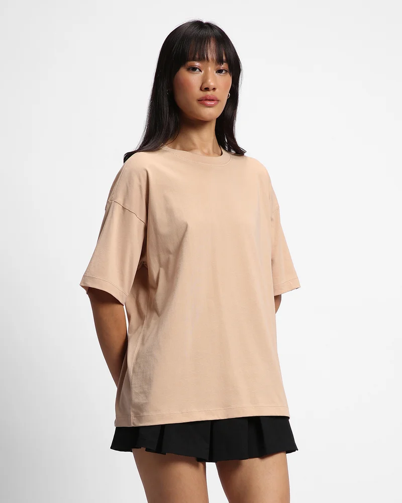bewakoof Women's Brown Oversized T-shirt