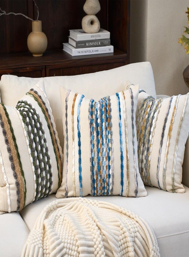 Aeckself Boho Pillow Covers 18x18 Inch Set of 2, Farmhouse Decorative Striped Square Chenille Tufted Accent Neutral Throw Pillow Covers for Living Room Couch Bed, Sky Blue - Image 5