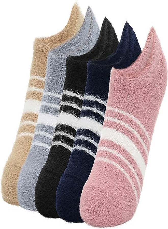 JMP Woolen Fuzzy Cute Cartoon Strip face Winter Socks For Girls -Cozy Socks for Girl, Cute Socks, Warm Socks (Pack Of 5) - Image 1