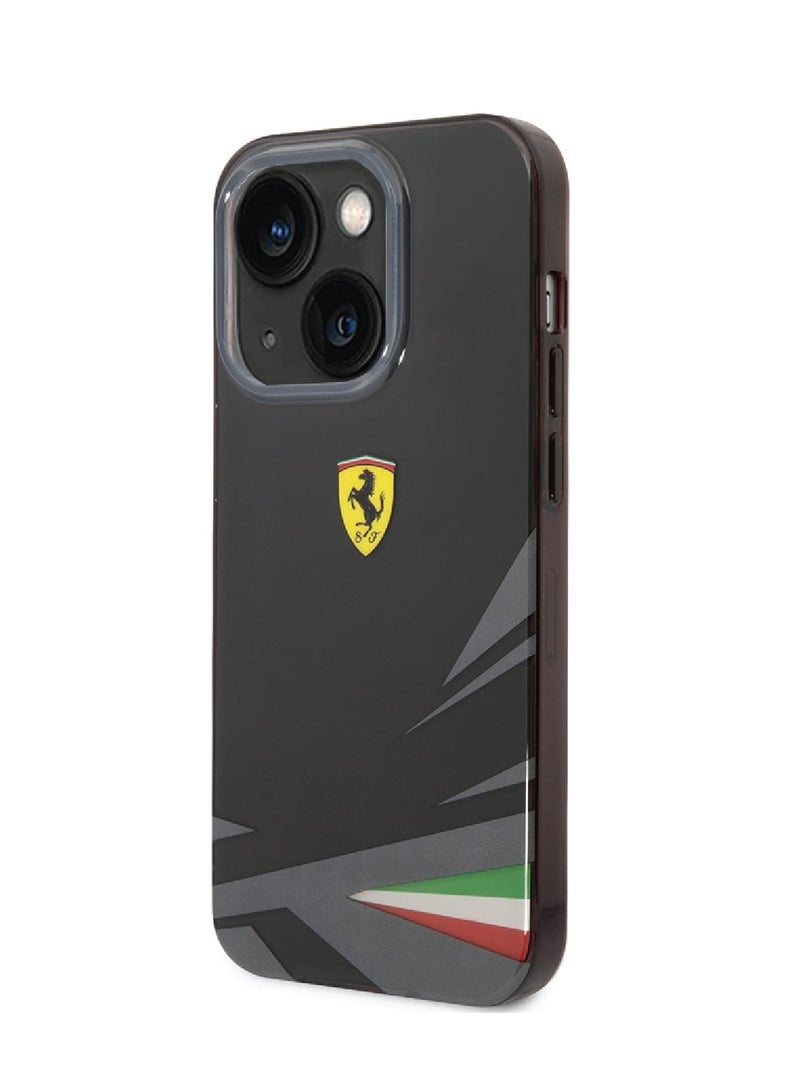 Ferrari iPhone 14 Case PC/TPU Back Cover with Double Layer Print / Lifted Ring Case / Double Layer Grass Print / Slim Profile / Easy Snap-On / Drop & Bumper Protection- Black - Image 1