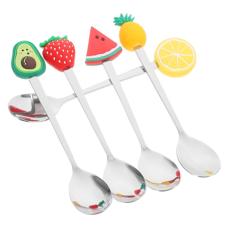 5pcs Stainless Steel Fruit Spoon Dessert Spoon Cake Spoon With Fruit Style Topper - Image 4