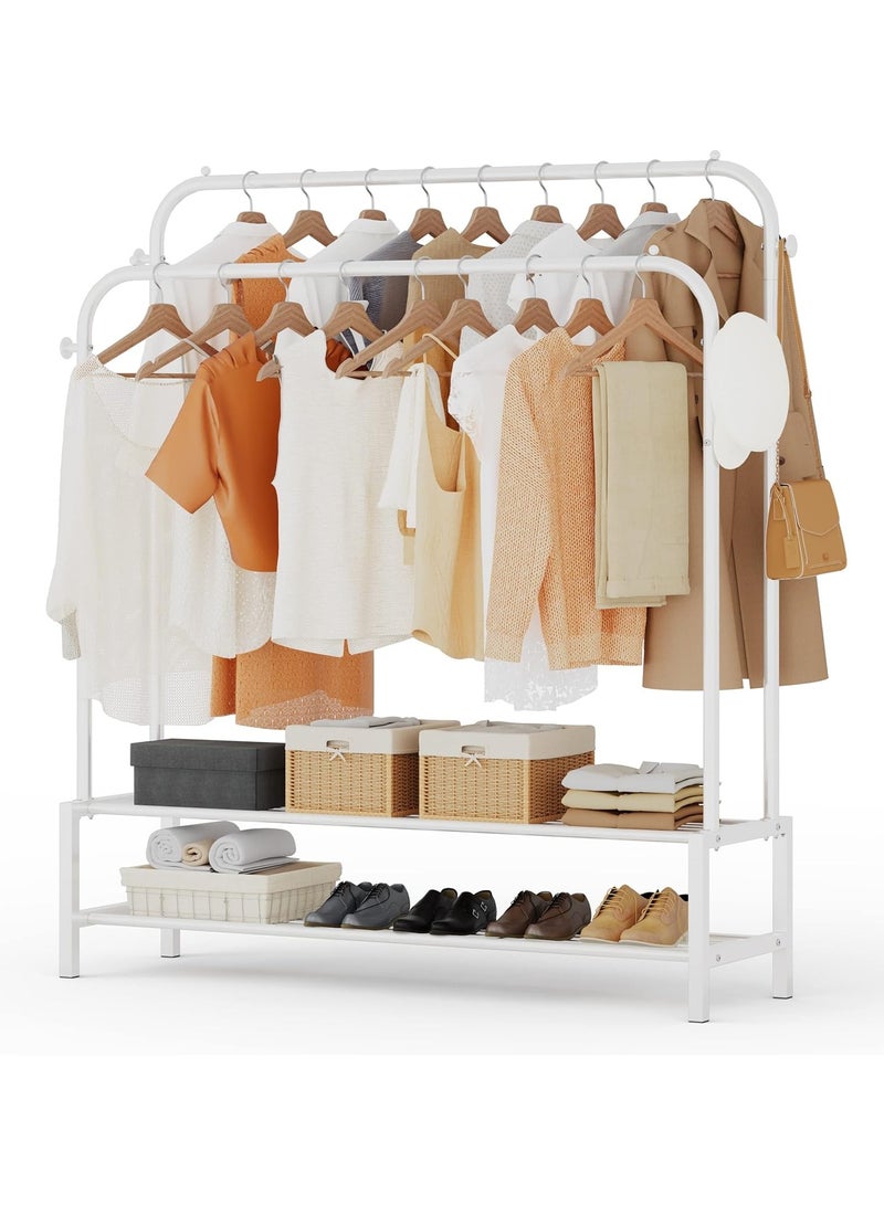 DubaiGallery Clothes Rails Garment Rack With Wheel Heavy Duty Clothes Rail With 4 Side Hooks And 2 Tier Lower Storage Shelf, For Home Bedroom Entryway - Image 1