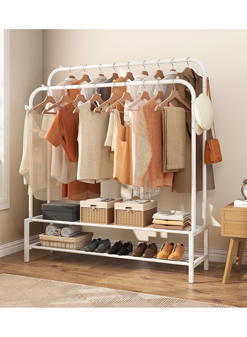 DubaiGallery Clothes Rails Garment Rack With Wheel Heavy Duty Clothes Rail With 4 Side Hooks And 2 Tier Lower Storage Shelf, For Home Bedroom Entryway - Image 2