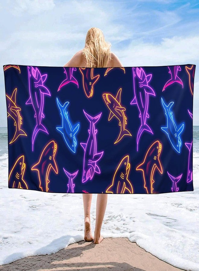 OHTMTHO Colorful Sharks Beach Towel Oversized 36"x72" Quick Dry Microfiber Towels Pool Accessories Cruise Essentials Vacation Gifts Summer Must Haves for Swimming Camping Travel - Image 2