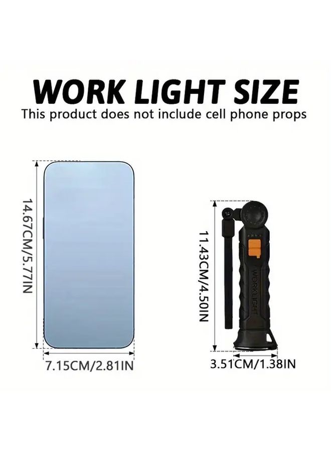Bright USB Rechargeable Handheld Work Flashlight with Bottom Magnetic Base Portable Hook Camping Lamp Multi Functional Angle Adjustment Torch Battery Level Display Handsfree Light for Maintenance Emergency Fishing Barbecue - Image 3