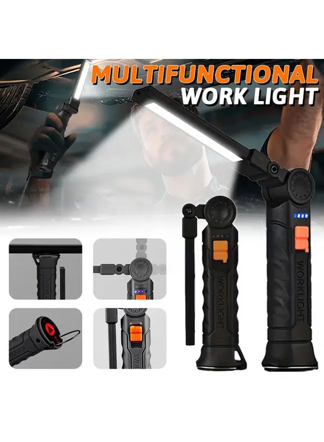 Bright USB Rechargeable Handheld Work Flashlight with Bottom Magnetic Base Portable Hook Camping Lamp Multi Functional Angle Adjustment Torch Battery Level Display Handsfree Light for Maintenance Emergency Fishing Barbecue - Image 1