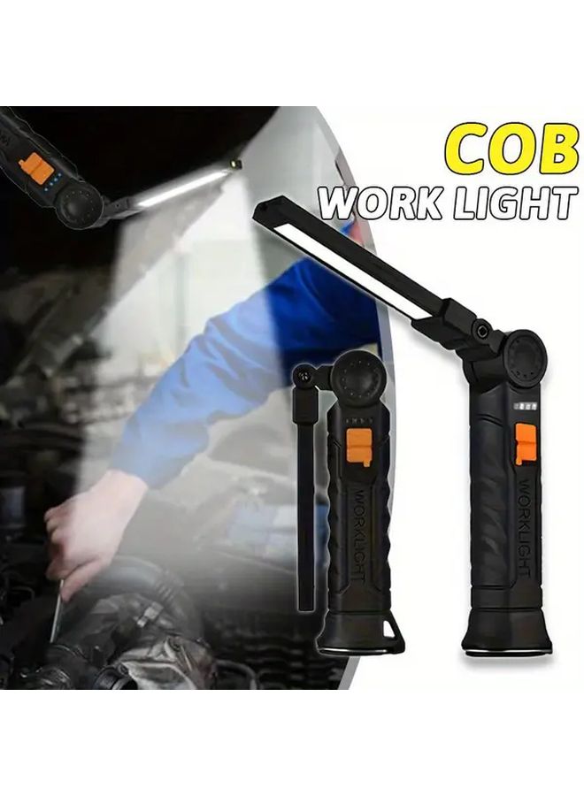 Bright USB Rechargeable Handheld Work Flashlight with Bottom Magnetic Base Portable Hook Camping Lamp Multi Functional Angle Adjustment Torch Battery Level Display Handsfree Light for Maintenance Emergency Fishing Barbecue - Image 2