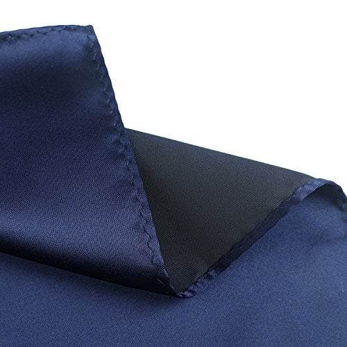 fortunatever Mens Solid Satin Neckties With Gift Box+Pocket Square(Navy Blue) - Image 5