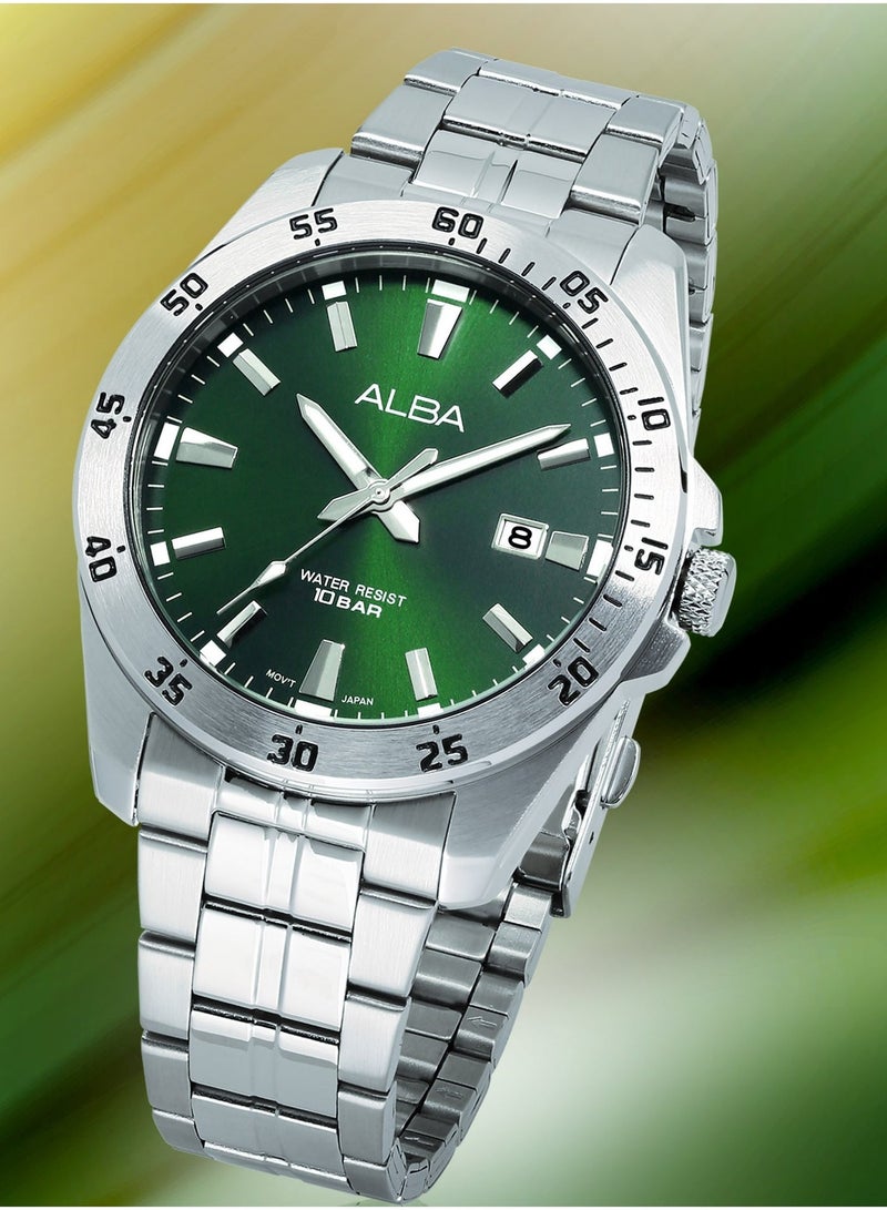 Alba Active Men’s Watch AS9V43X1, 43 mm Green Dial, Stainless Steel Case & Bracelet, 100 m WR - Image 1