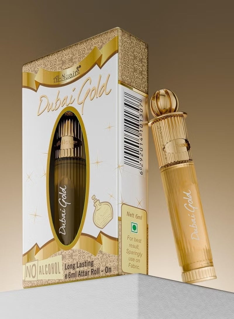 Al Nuaim Al-Nuaim Dubai Gold Attar Roll On Perfume Oil 6ml | Alcohol Free Concentrated Ittar for Men & Women | Long Lasting Oriental Woody Musky Fragrance | Premium Arabic Perfume Oil Pocket Size - Image 3